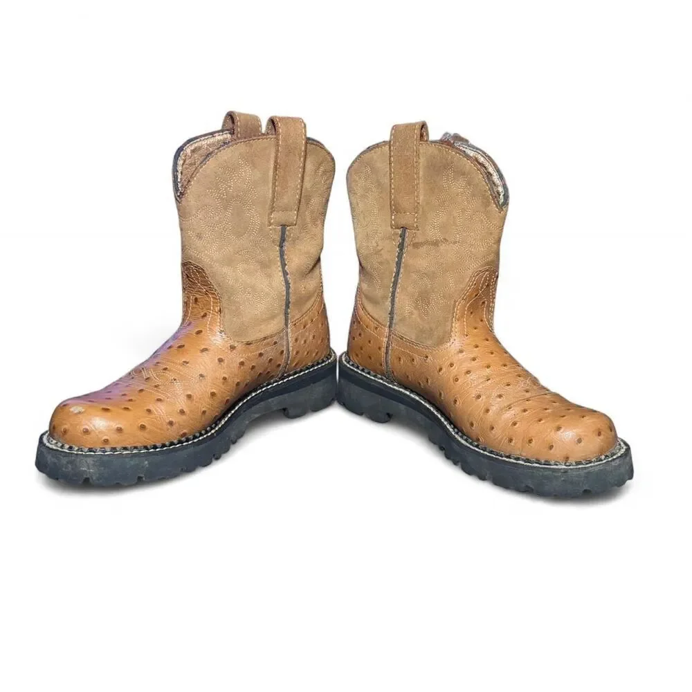 Ariat Women’s Western Work Boots Sz 6.5 Brown Ostrich Embossed Leather Lug Sole